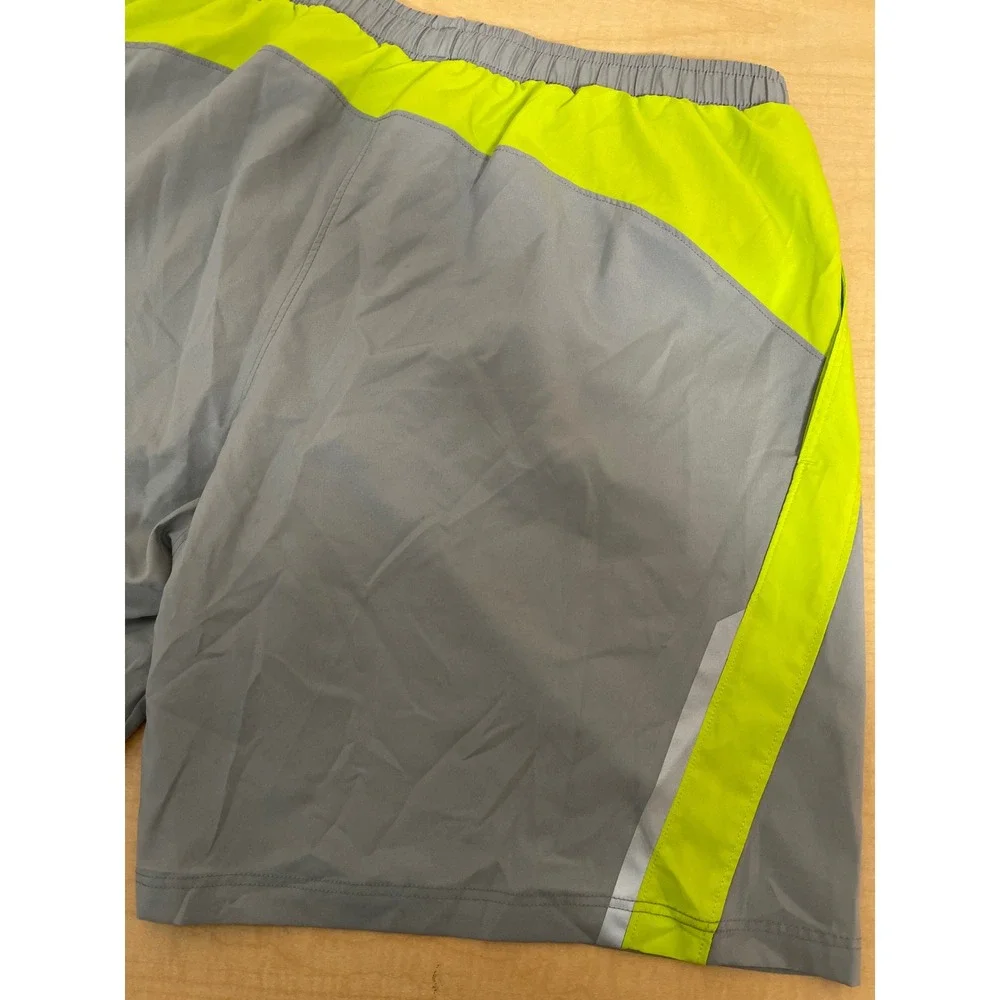 ASICS Mens Running Shorts Grey Lime Green Lined Athletic Gym Shorts Size Medium